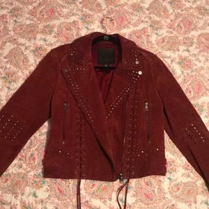 Belle Vere Dark Red Leather Studded Jacket